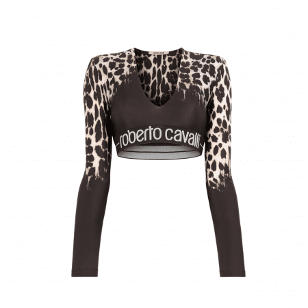 ROBERTO CAVALLI CROP A MANICA LUNGA CON LOGO TOP