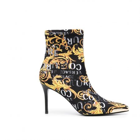 VERSACE JEANS COUTURE SCARLETT 85MM LOGO BRUSH COUTURE-PRINT BOOTS