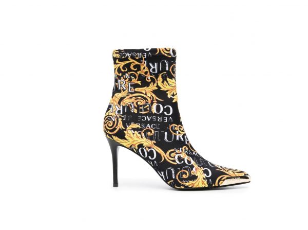 VERSACE JEANS COUTURE SCARLETT 85MM LOGO BRUSH COUTURE-PRINT BOOTS