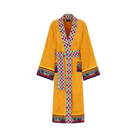 DOLCE & GABBANA CARRETTO SICILIANO PRINTED TRIM BATHROBE