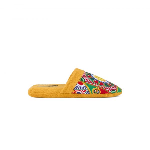 DOLCE & GABBANA CARRETTO SICILIANO-PRINT TERRY SLIPPERS