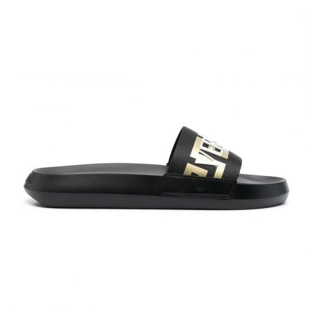 VERSACE LOGO-APPLIQUÉ OPEN TOE SLIDES