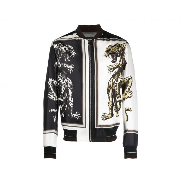 ROBERTO CAVALLI ANIMAL-PRINT ILLUSTRATION BOMBER JACKET