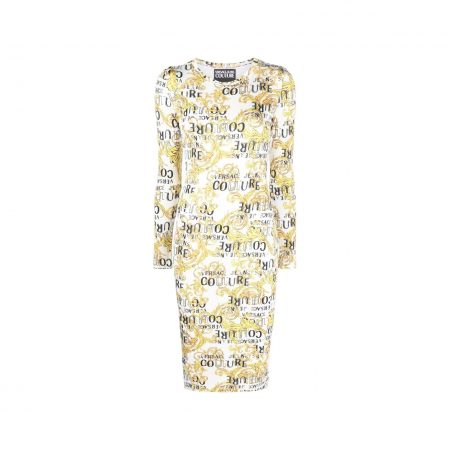 VERSACE JEANS COUTURE SKETCH COUTURE-PRINT LONG-SLEEVED MIDI DRESS