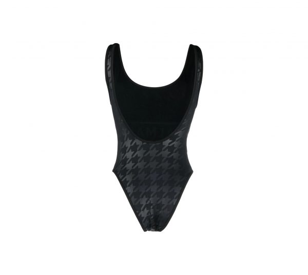 BALMAIN HOUNDSTOOTH-PRINT LOGO-STRIPE SWIMSUIT