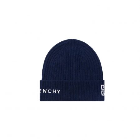 GIVENCHY EMBROIDERED-LOGO RIBBED-KNIT BEANIE