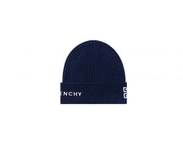 GIVENCHY EMBROIDERED-LOGO RIBBED-KNIT BEANIE