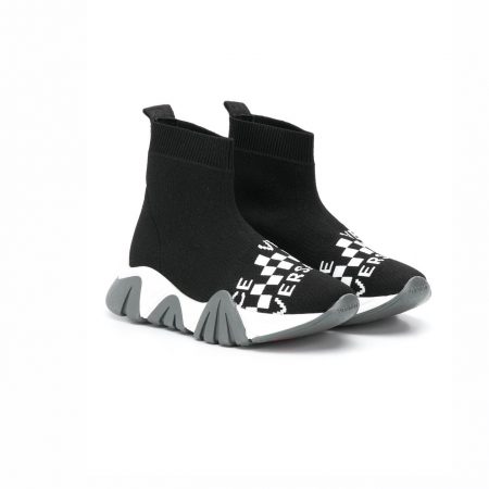 VERSACE KIDS INTARSIA-KNIT HI-TOP SNEAKERS