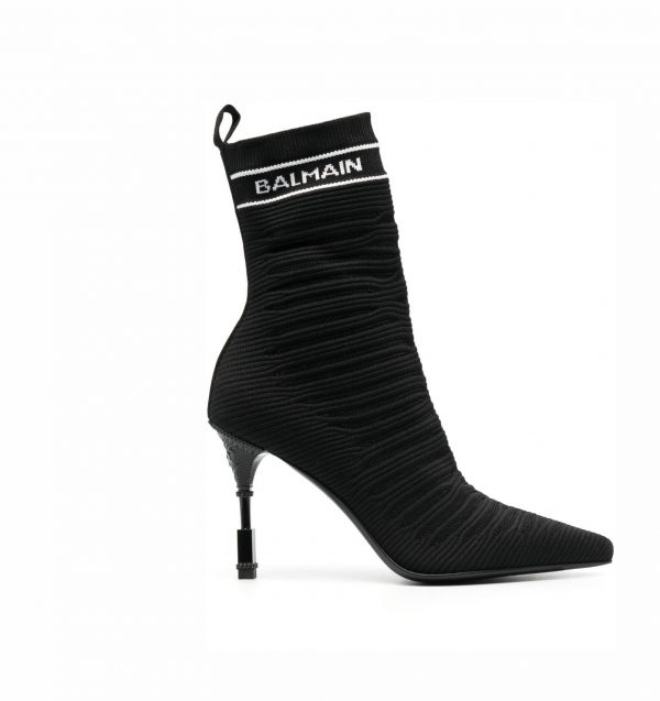 BALMAIN INTARSIA-KNIT 100MM ANKLE BOOTS