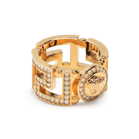 VERSACE MEDUSA GRECA CRYSTAL-EMBELLISHED RING