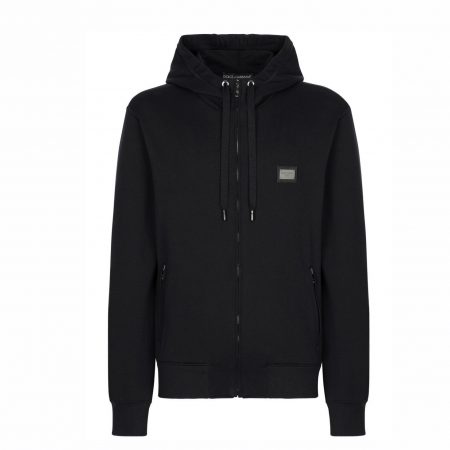 DOLCE & GABBANA DG ESSENTIALS JERSEY ZIP-UP HOODIE