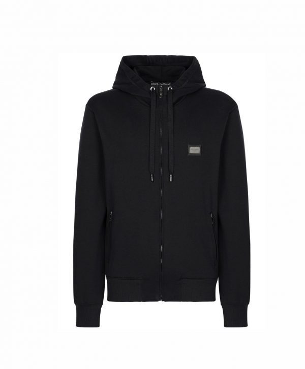 DOLCE & GABBANA DG ESSENTIALS JERSEY ZIP-UP HOODIE