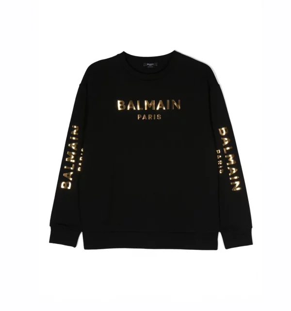 BALMAIN KIDS METALLIC-LOGO CREW-NECK SWEATSHIRT(1)