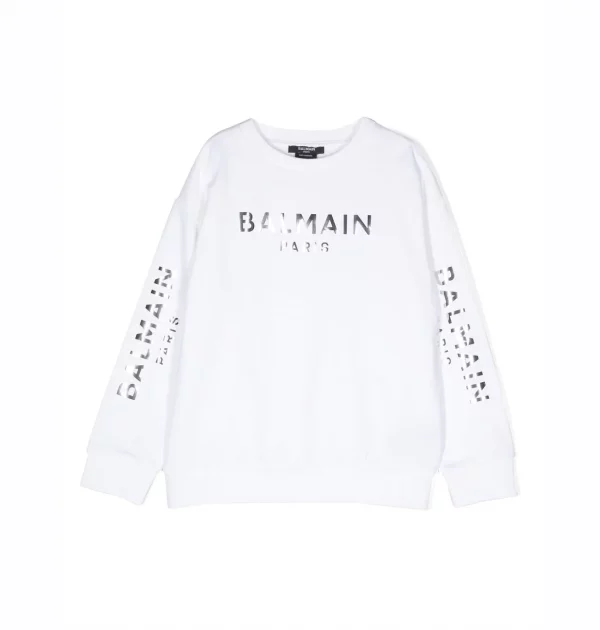 BALMAIN KIDS METALLIC-LOGO CREW-NECK SWEATSHIRT