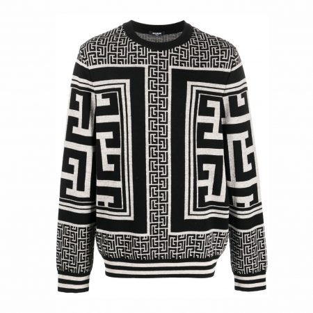 BALMAIN MONOGRAM WOOL-LINEN JUMPER