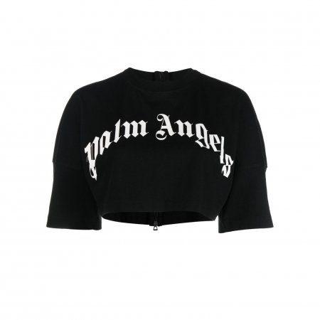 PALM ANGELS LOGO-PRINT ZIPPED CROPPED TOP