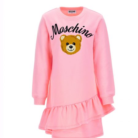 MOSCHINO KIDS LOGO-PRINT RUFFLED DRESS