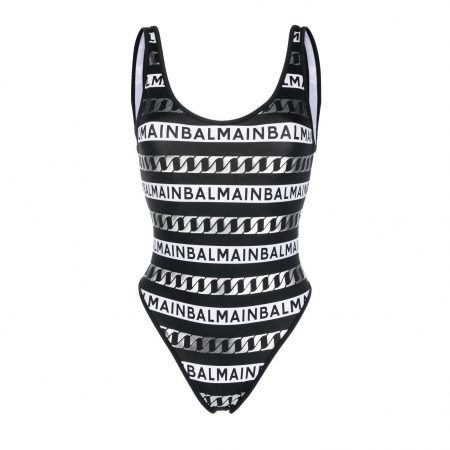 BALMAIN LOGO-PRINT OPEN BACK SWIMSUIT