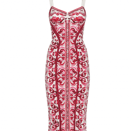 DOLCE & GABBANA MAJOLICA-PRINT CORSET DRESS