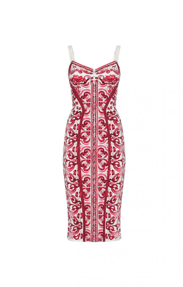 DOLCE & GABBANA MAJOLICA-PRINT CORSET DRESS