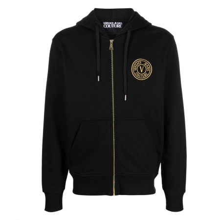 VERSACE JEANS COUTURE LOGO-EMBROIDERED ZIPPED HOODIE