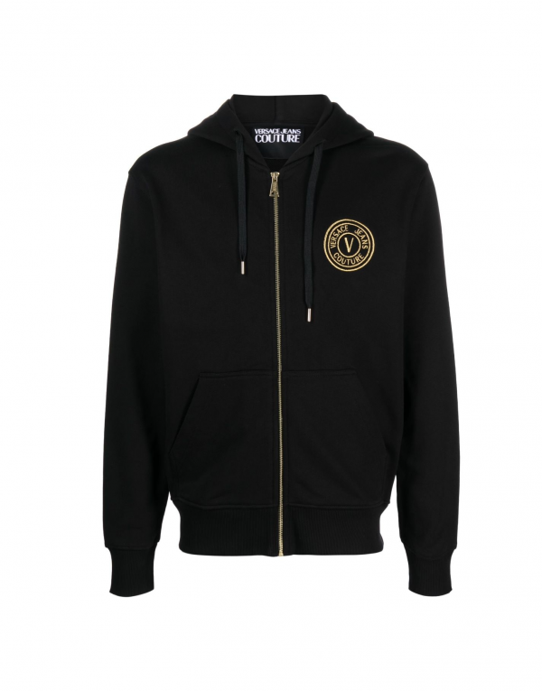 VERSACE JEANS COUTURE LOGO-EMBROIDERED ZIPPED HOODIE