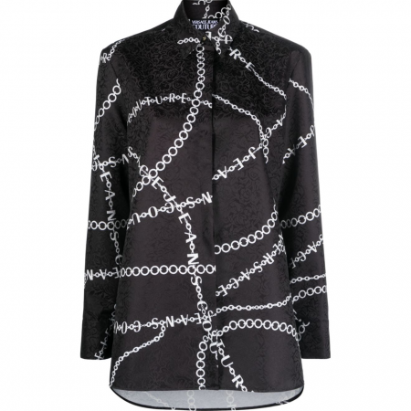 VERSACE JEANS COUTURE NECKLACE-PRINT POINTED-COLLAR SHIRT