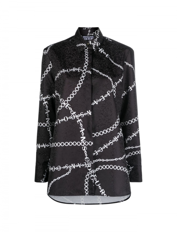 VERSACE JEANS COUTURE NECKLACE-PRINT POINTED-COLLAR SHIRT