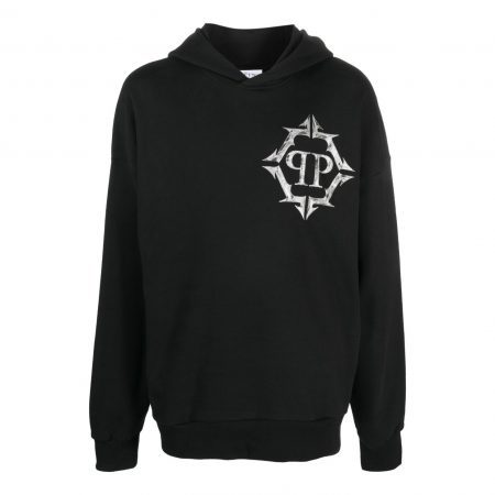 PHILIPP PLEIN CHROME LOGO-PRINT COTTON HOODIE