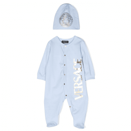 VERSACE KIDS LOGO-PRINT COTTON ROMPER SET