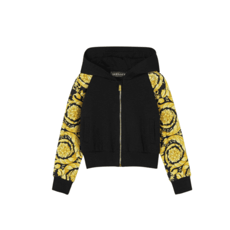 VERSACE KIDS BAROQUE-PRINT COTTON ZIPPED HOODIE