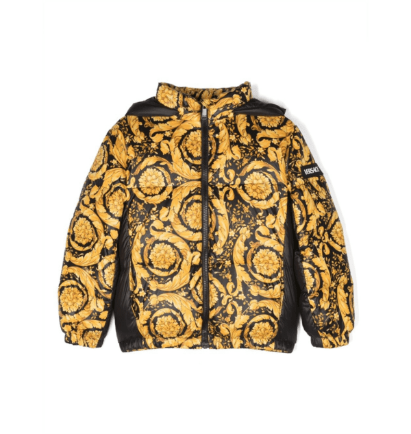 VERSACE KIDS LOGO-PATCH BAROCCO-PRINT HOODED JACKET