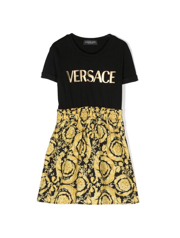 VERSACE KIDS LOGO-PRINT COTTON DRESS