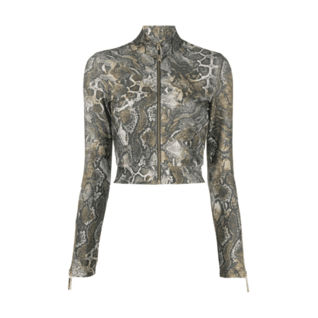 CAVALLI SNAKESKIN-PRINT ZIP-UP CROPPED JACKET