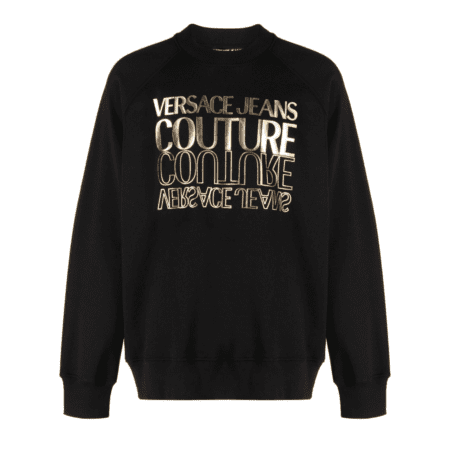 VERSACE JEANS COUTURE METALLIC LOGO-PRINT COTTON SWEATSHIRT