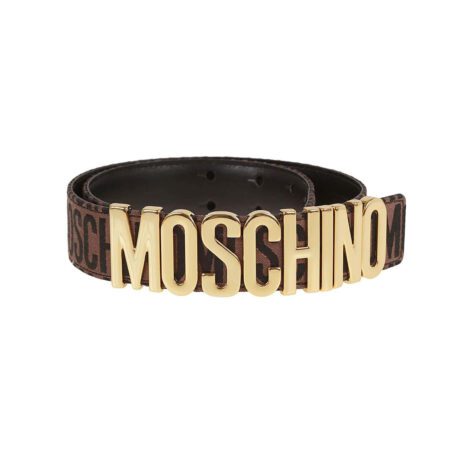 MOSCHINO LOGO-BUCKLE LEATHER BELT