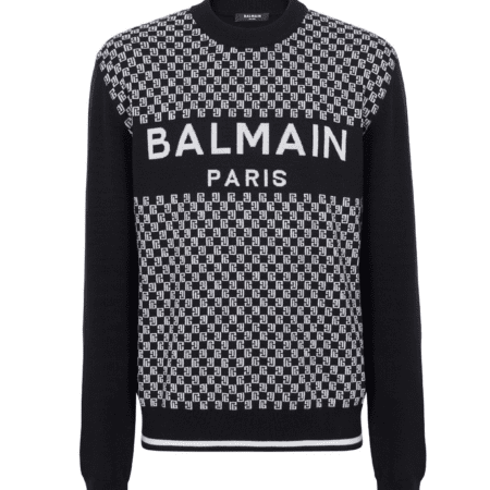 BALMAIN LOGO INTARSIA-KNIT JUMPER