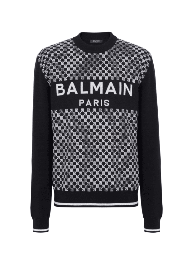 BALMAIN LOGO INTARSIA-KNIT JUMPER