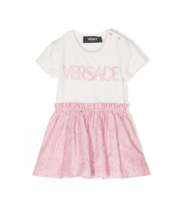 VERSACE KIDS LOGO-PRINT A-LINE DRESS