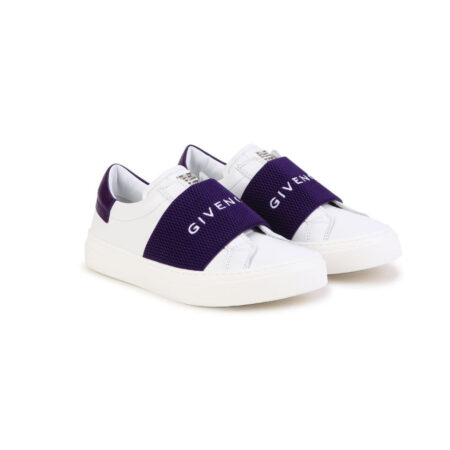 GIVENCHY KIDS LOGO-EMBROIDERED LEATHER SNEAKERS