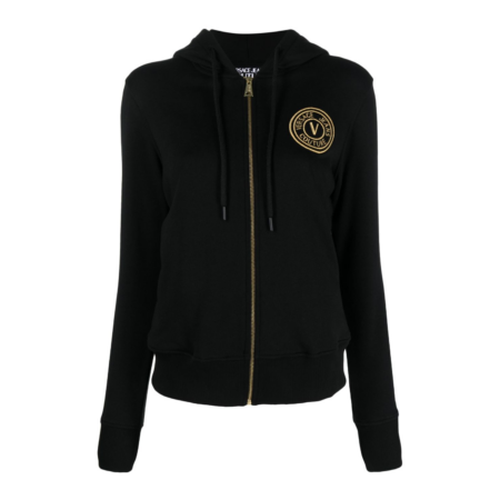 VERSACE JEANS COUTURE LOGO-EMBROIDERED ZIP-UP COTTON HOODIE