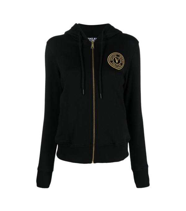 VERSACE JEANS COUTURE LOGO-EMBROIDERED ZIP-UP COTTON HOODIE