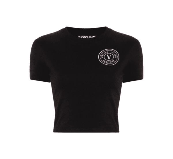 VERSACE JEANS COUTURE V-EMBLEM GLITTERED T-SHIRT