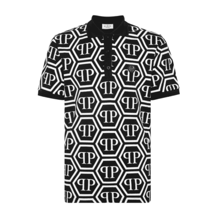 PHILIPP PLEIN MONOGRAM-PRINT COTTON POLO SHIRT