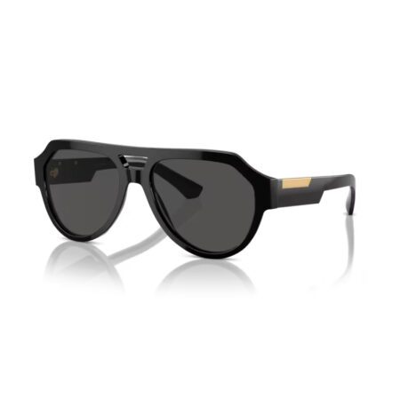 Front and side view of Dolce & Gabbana black square acetate sunglasses with dark grey lenses, available at Lestyle. Men's design with a shiny finish and high bridge fit for maximum comfort.