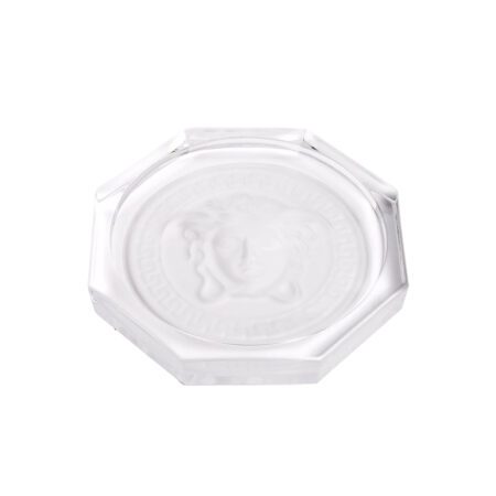 Versace Medusa Lumiere 10 cm crystal coaster featuring the iconic Medusa head design available at Lestyle A luxurious accessory to protect your surfaces with timeless elegance