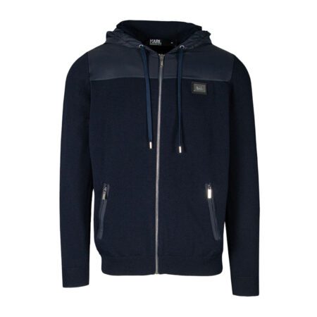 Karl Lagerfeld navy blue zip-up jacket with a sleek silhouette and logo on the chest, available at Lestyle. A stylish and comfortable layering piece for cooler weather.