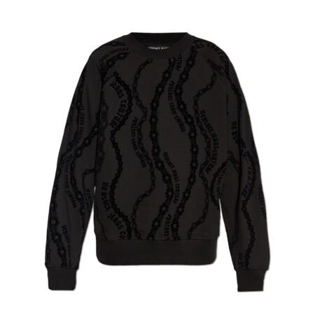 Versace Jeans Couture black logo sweatshirt with a bold print, available at Lestyle Boutique Melbourne. A stylish and comfortable choice for casual wear.