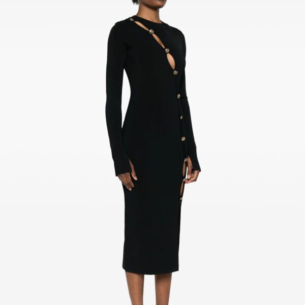 Versace Jeans Couture black knitted midi dress with decorative buttons available at Lestyle Boutique Melbourne A stylish and elegant choice for formal occasions