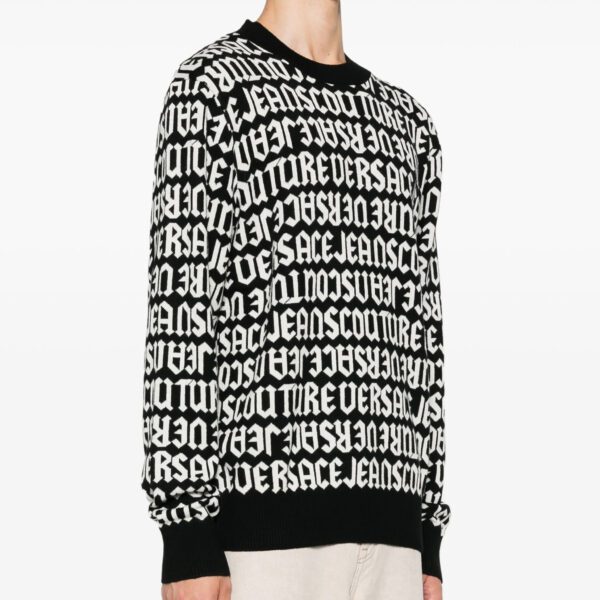 Versace Jeans Couture black Logomania sweater with an all over logo pattern available at Lestyle Boutique Melbourne A bold and stylish choice for casual wear